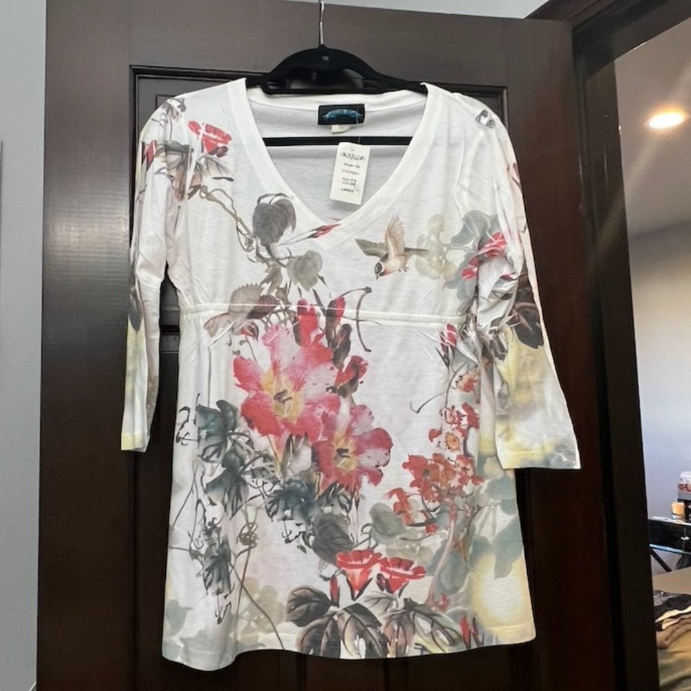 RAW 7 LONG-SLEEVE V-NECK WITH DESIGN, US SIZE L, WHITE WATER COLOR